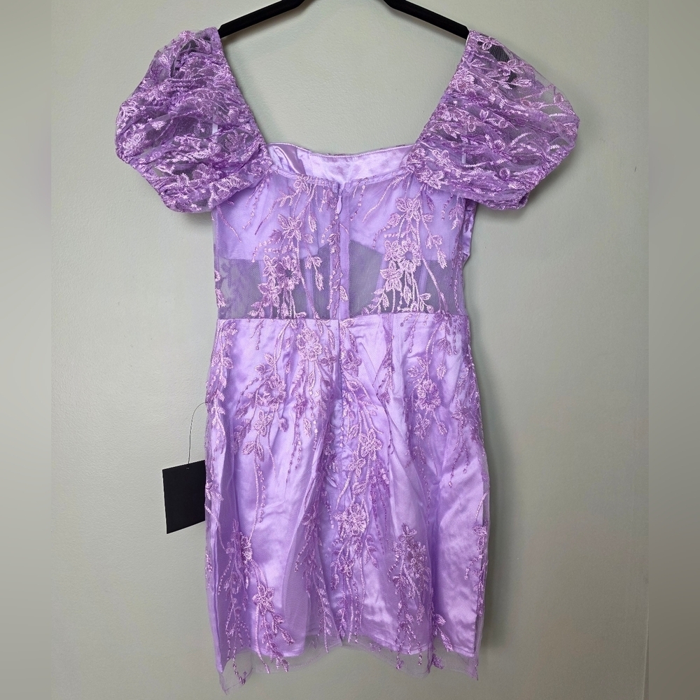 Lulus Seriously Cute Lavender Floral Embroidered Mesh Puff Sleeve Mini Dress - Picture 6 of 10